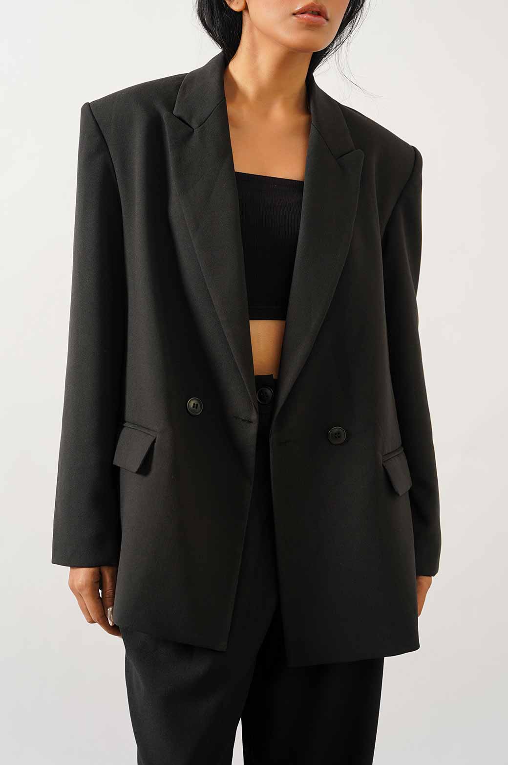 BLACK TAILORED OVERSIZED BLAZER