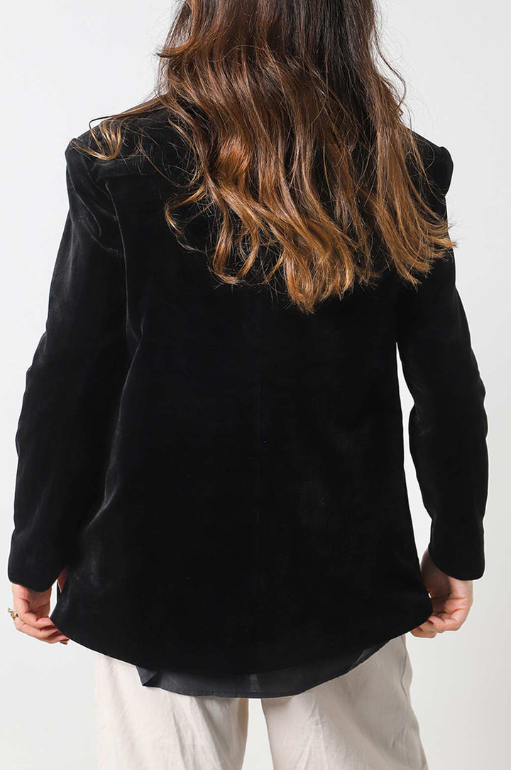 BLACK OVERSIZED VELVET BLAZER