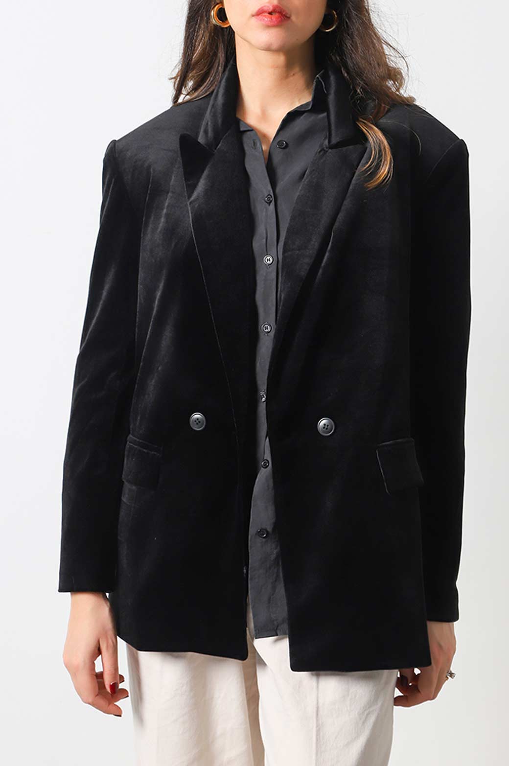 Long black velvet jacket best sale