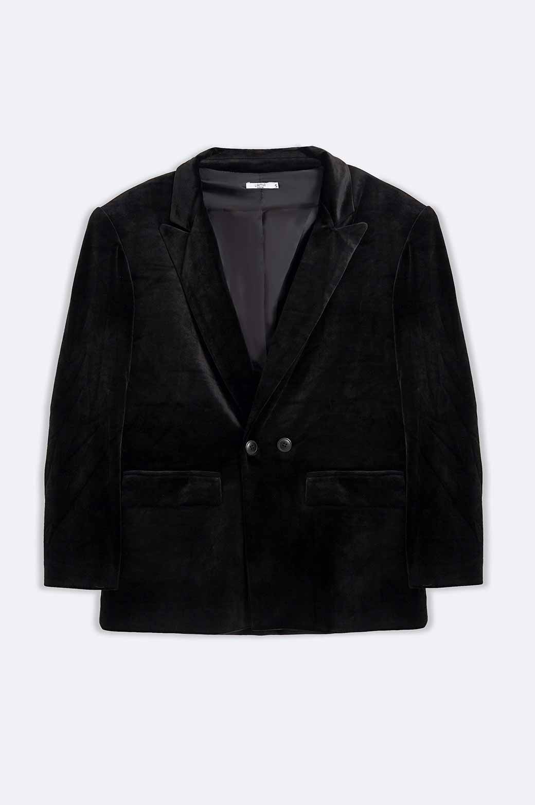 BLACK OVERSIZED VELVET BLAZER