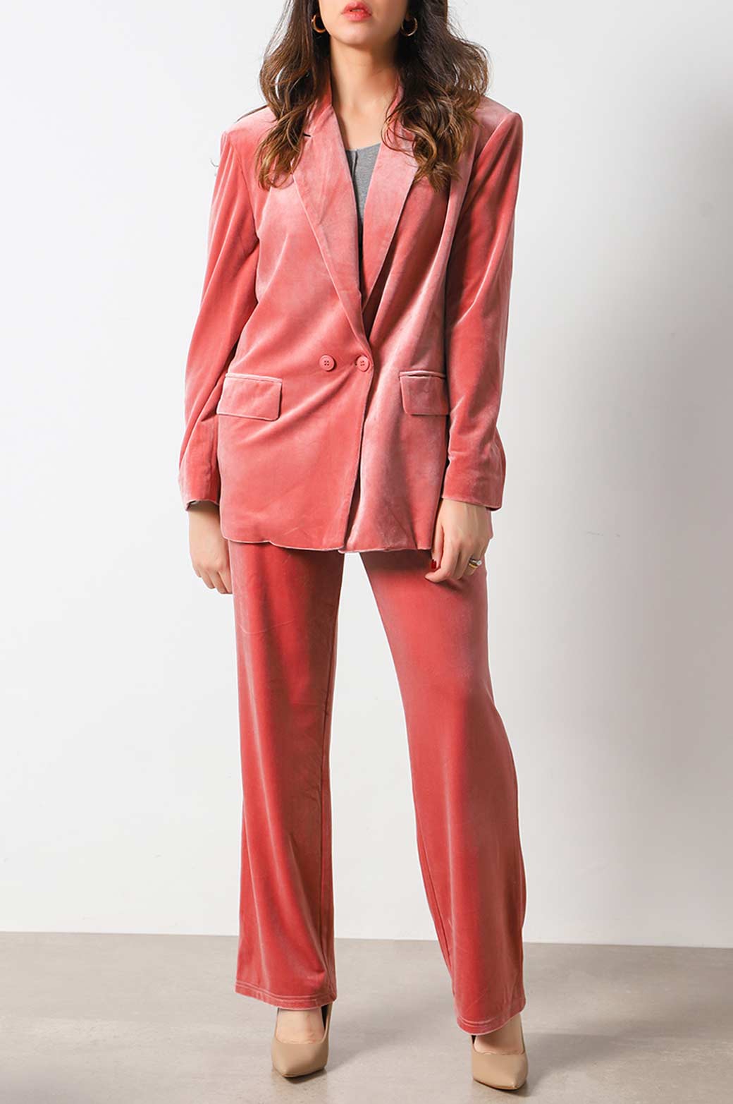 PINK OVERSIZED VELVET BLAZER