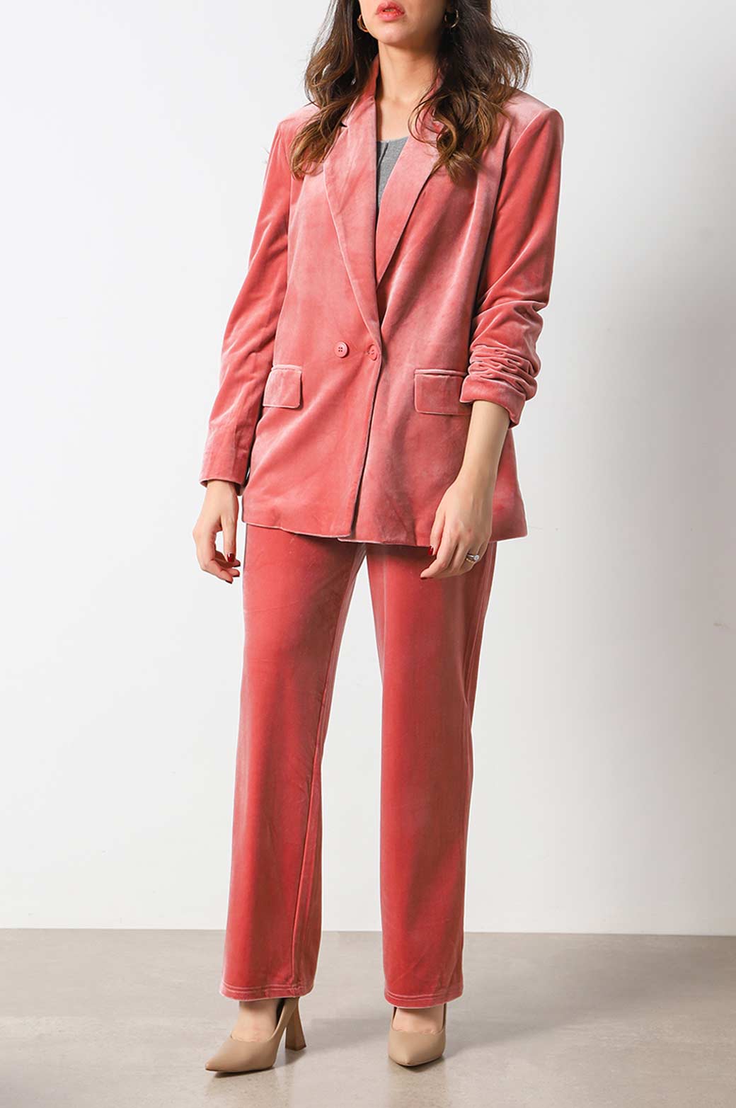 PINK OVERSIZED VELVET BLAZER