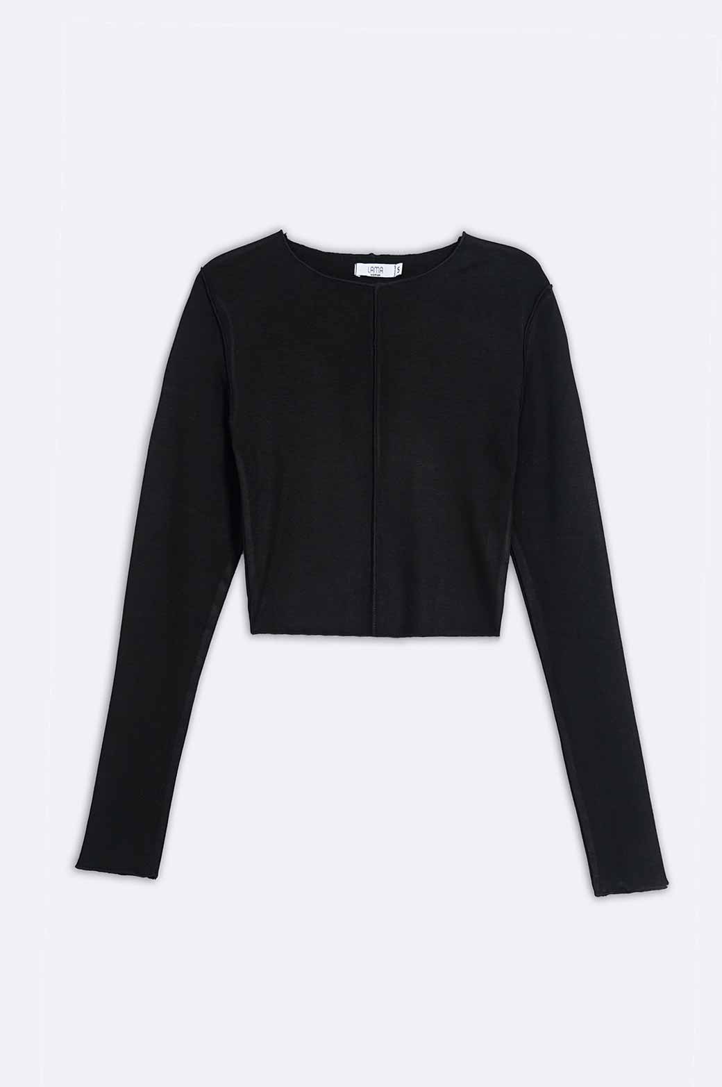 BLACK CROPPED T-SHIRT WITH PLEAT
