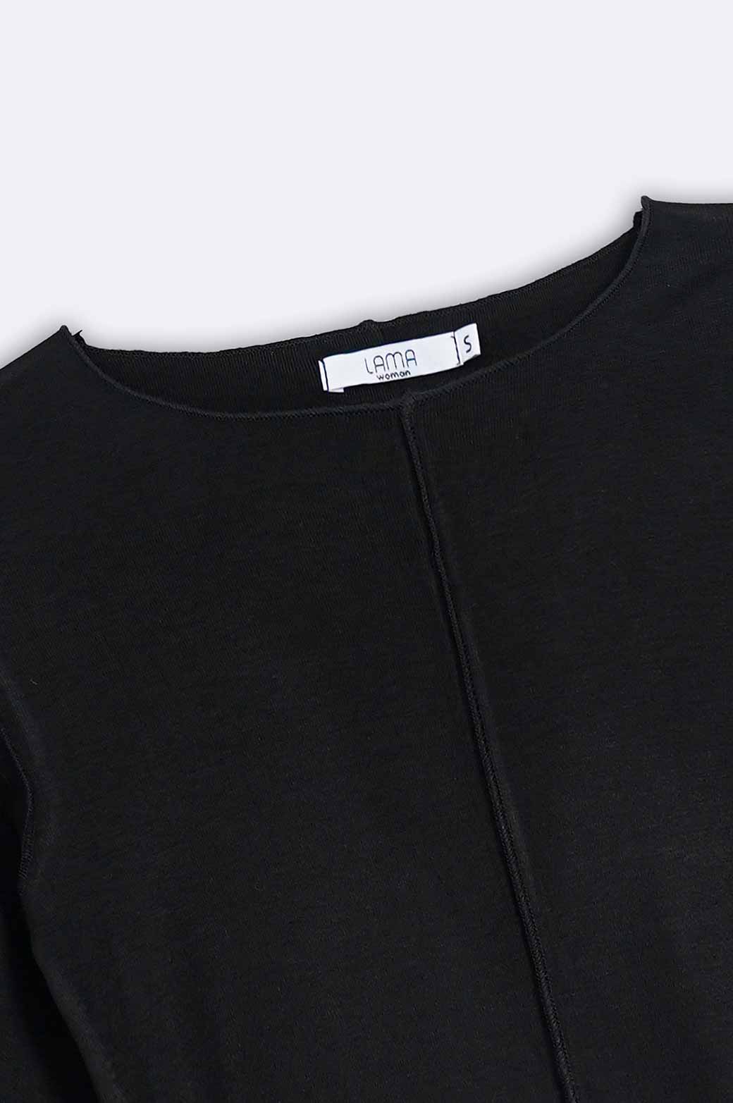 BLACK CROPPED T-SHIRT WITH PLEAT
