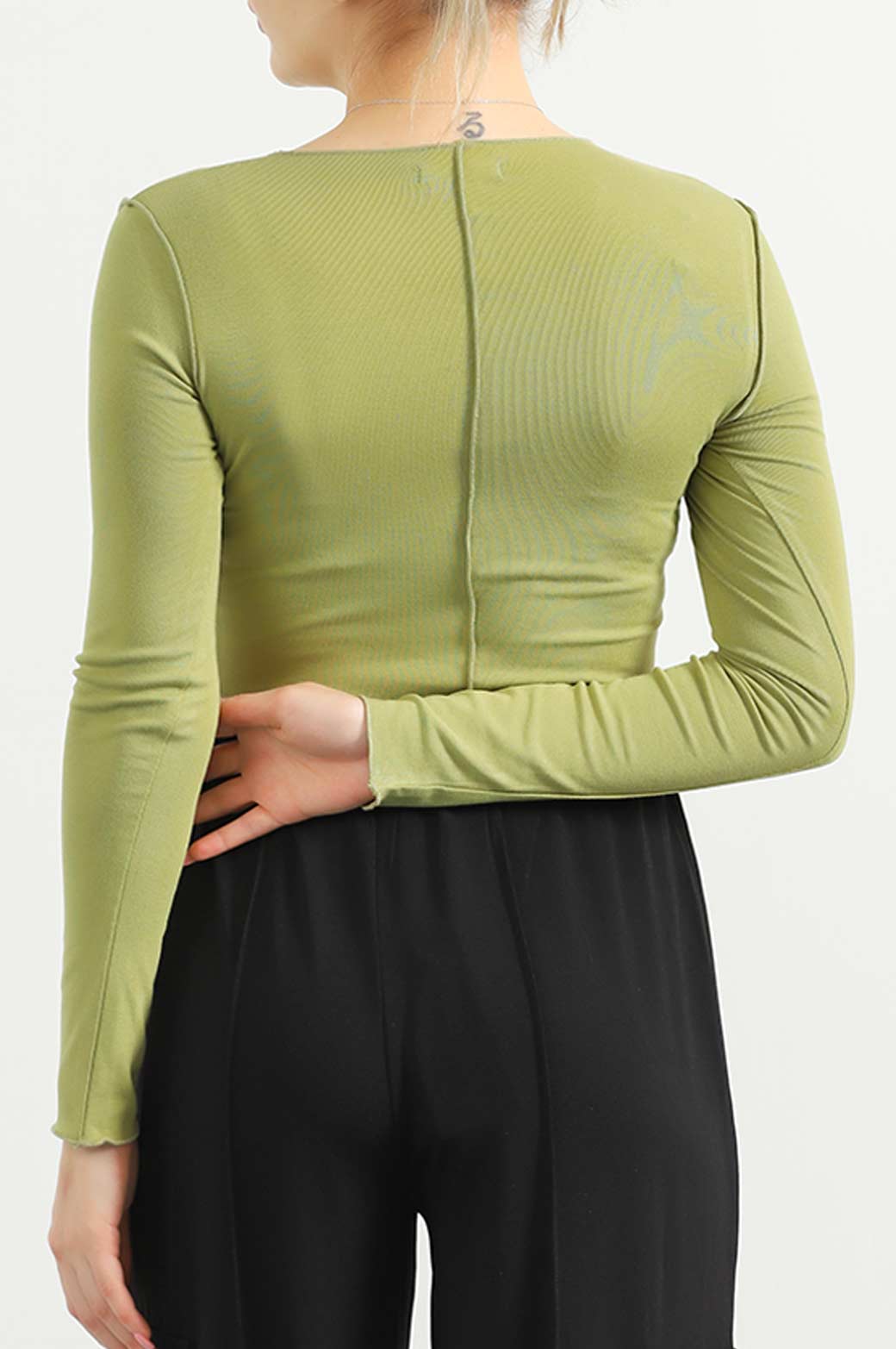 GREEN CROPPED T-SHIRT -WITH PLEAT