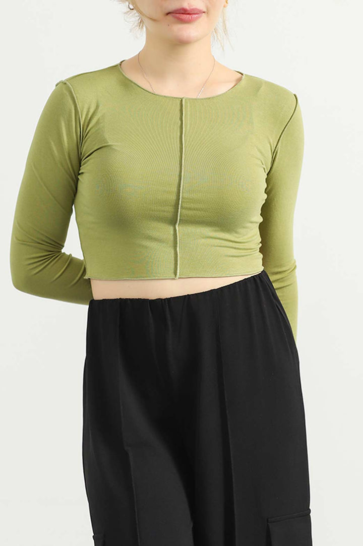 GREEN CROPPED T-SHIRT -WITH PLEAT