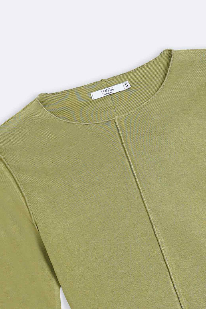 GREEN CROPPED T-SHIRT -WITH PLEAT