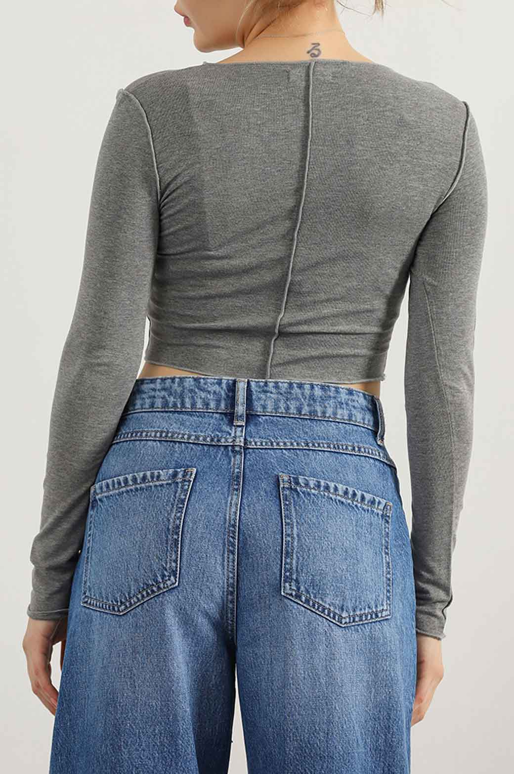 GREY CROPPED T-SHIRT WITH PLEAT