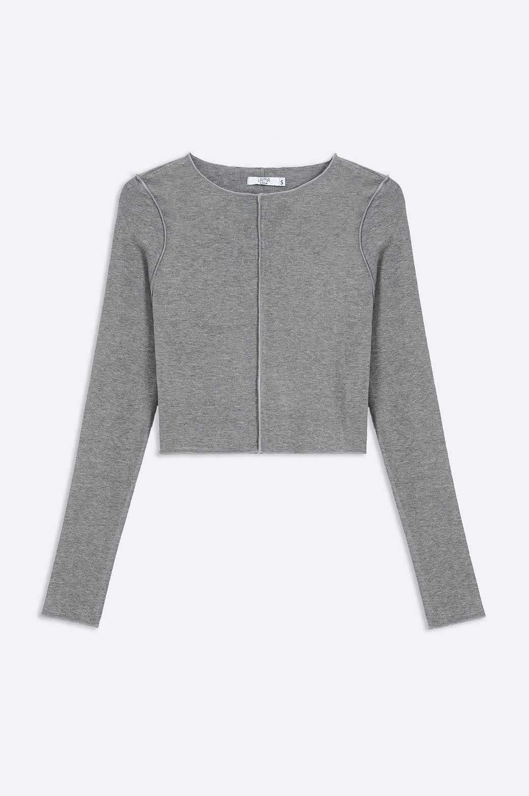 GREY CROPPED T-SHIRT WITH PLEAT