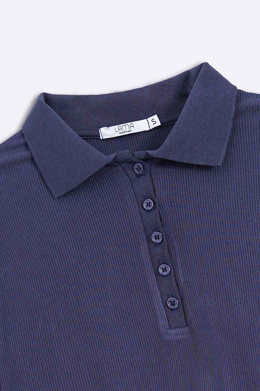 NAVY CROPPED COLLARED T-SHIRT