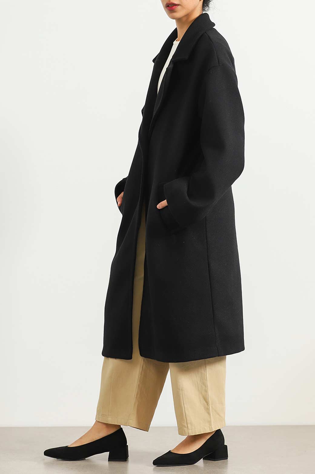 BLACK SINGLE BREASTED LONG COAT
