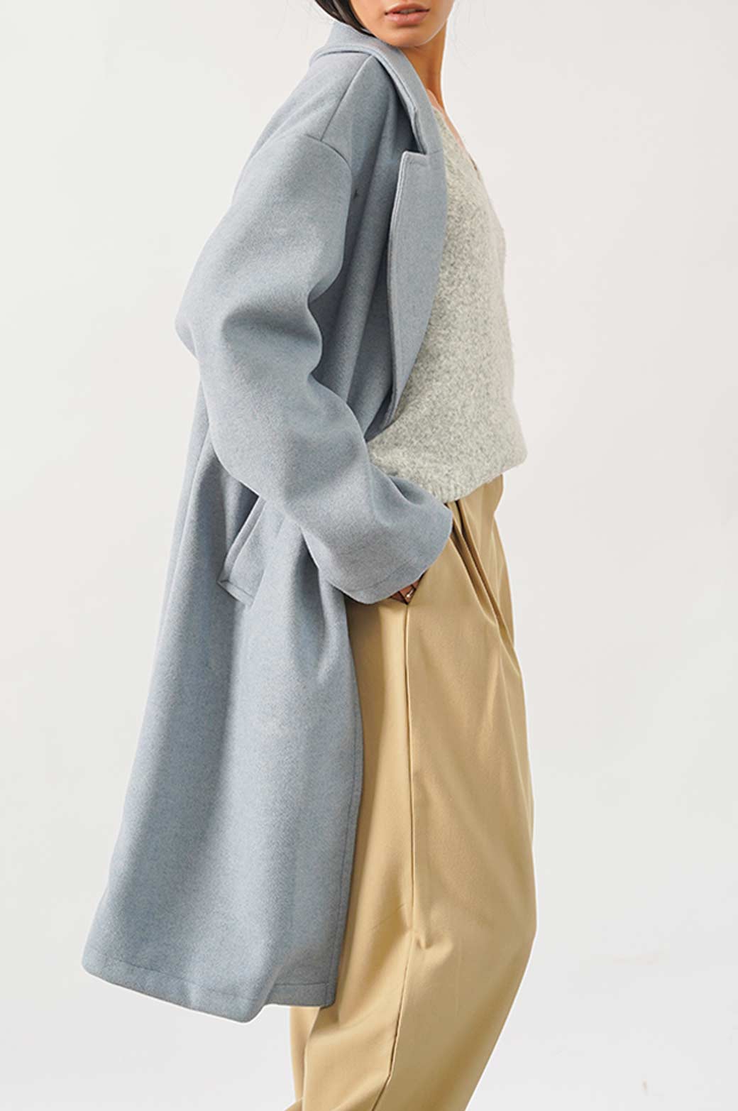 BLUE SINGLE BREASTED LONG COAT