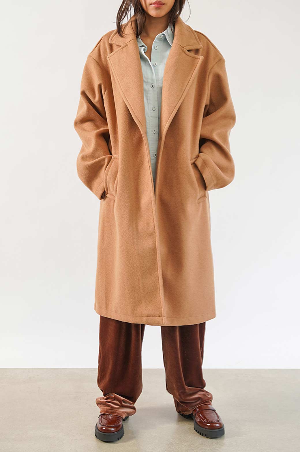 CAMEL SINGLE BREASTED LONG COAT