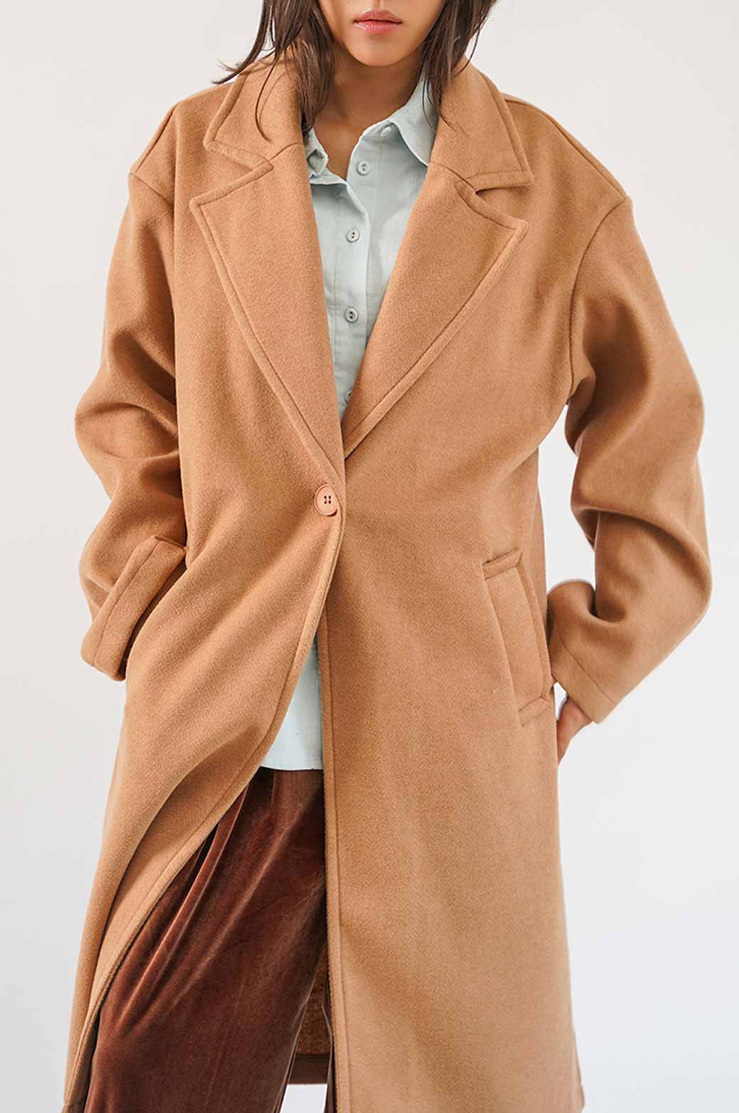 CAMEL SINGLE BREASTED LONG COAT