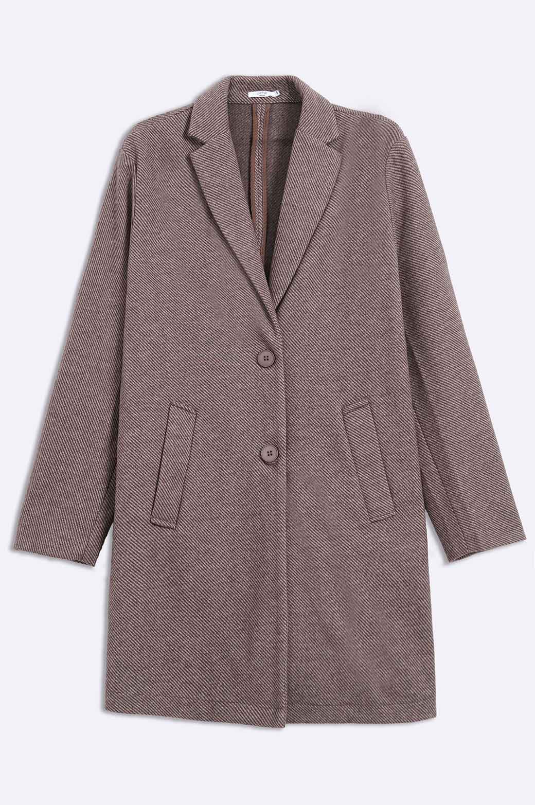 BROWN TEXTURED LONG COAT STRETCH
