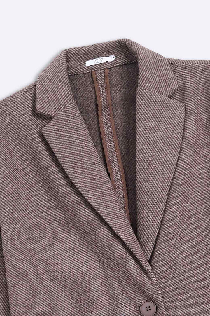 BROWN TEXTURED LONG COAT STRETCH