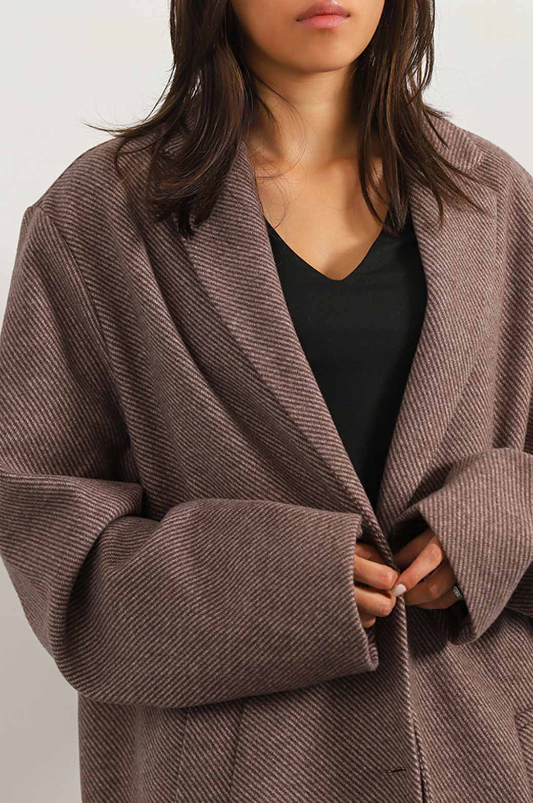 BROWN TEXTURED LONG COAT STRETCH