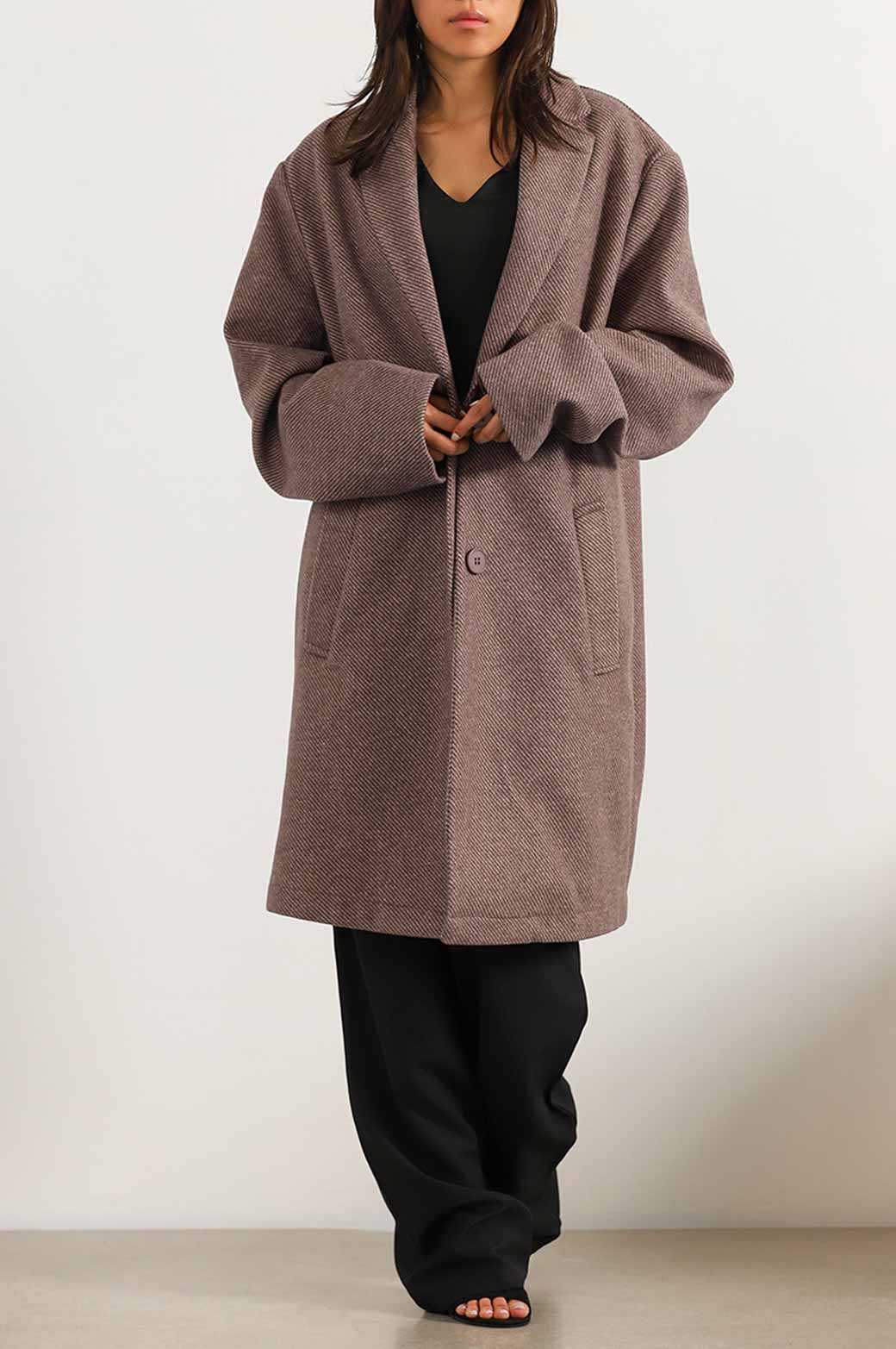BROWN TEXTURED LONG COAT STRETCH