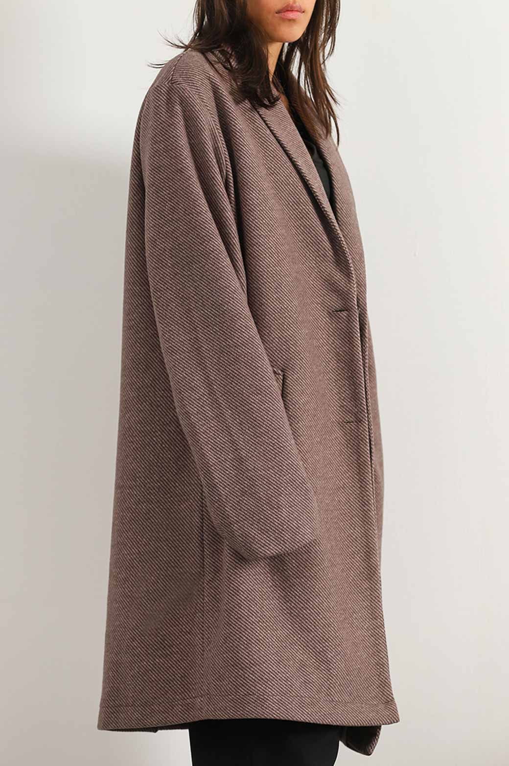BROWN TEXTURED LONG COAT STRETCH