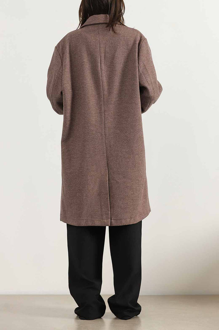 BROWN TEXTURED LONG COAT STRETCH