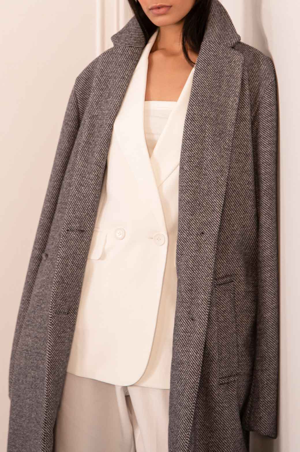 GREY TEXTURED LONG COAT STRETCH