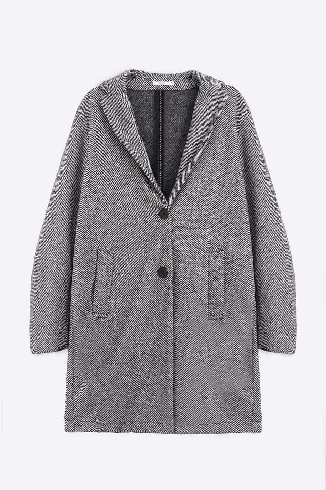 GREY TEXTURED LONG COAT STRETCH