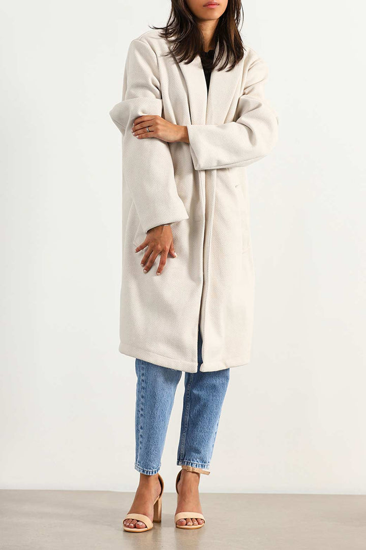 WHITE TEXTURED LONG COAT STRETCH
