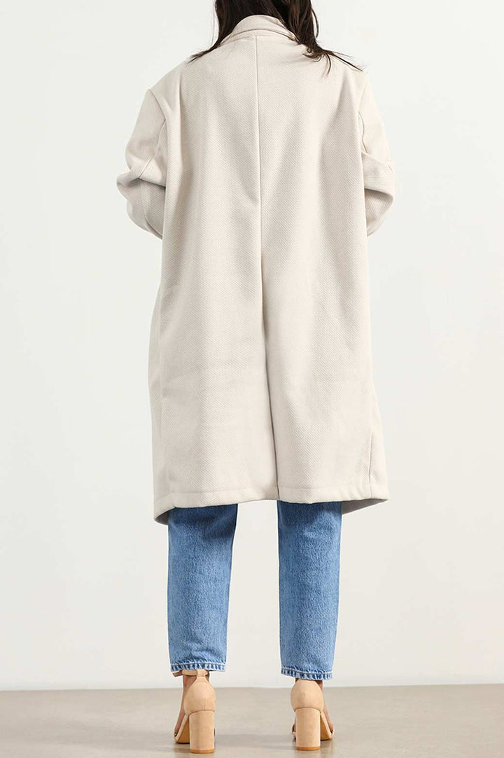 WHITE TEXTURED LONG COAT STRETCH