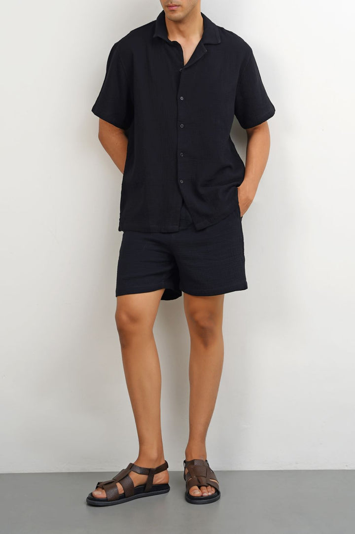 BLACK MUSLIN SHORTS