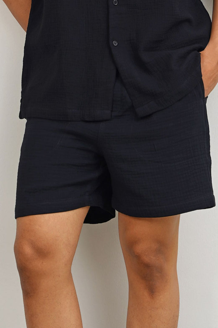 BLACK MUSLIN SHORTS