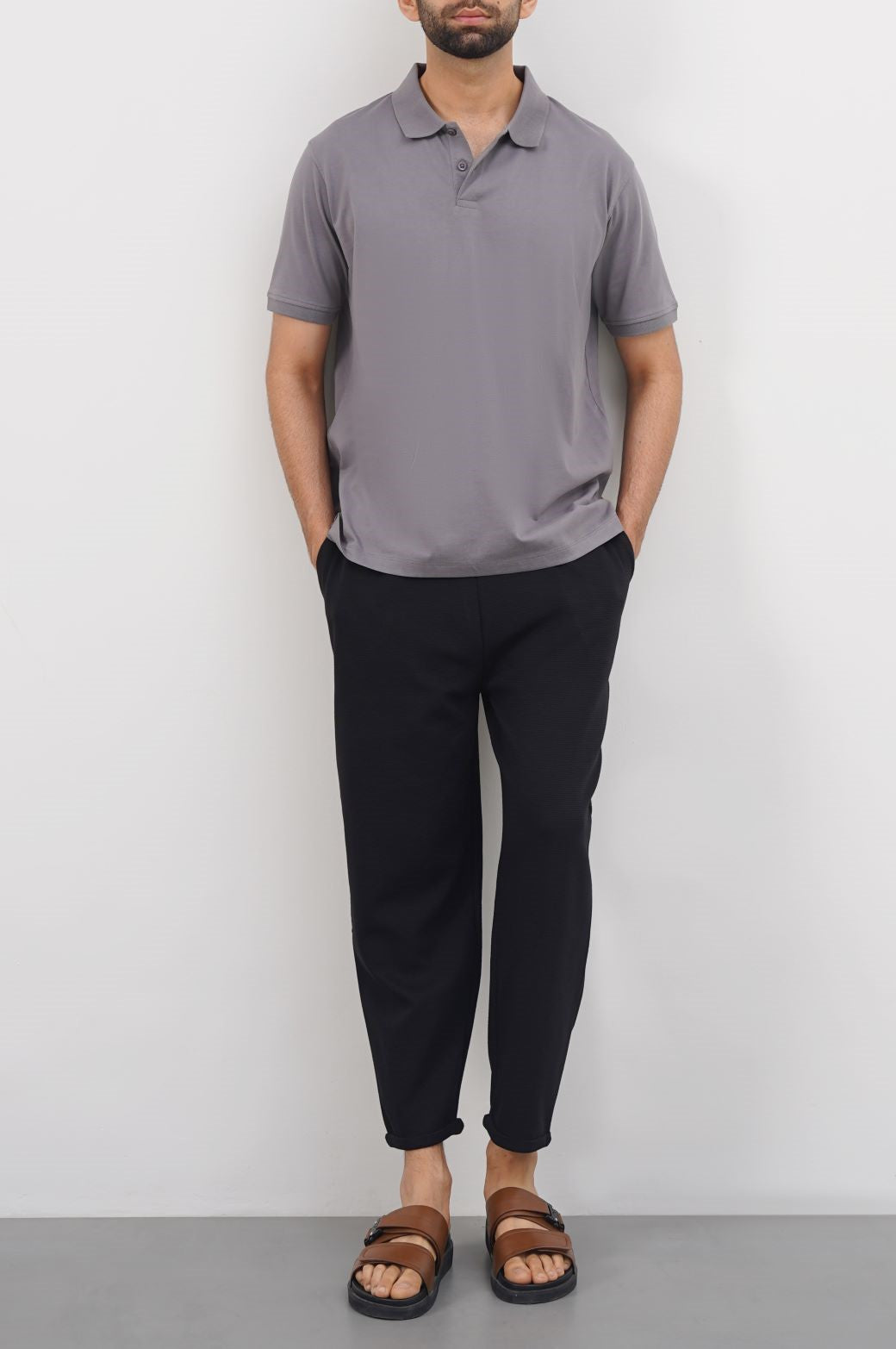 BLACK JACQUARD TURN-UP TROUSER