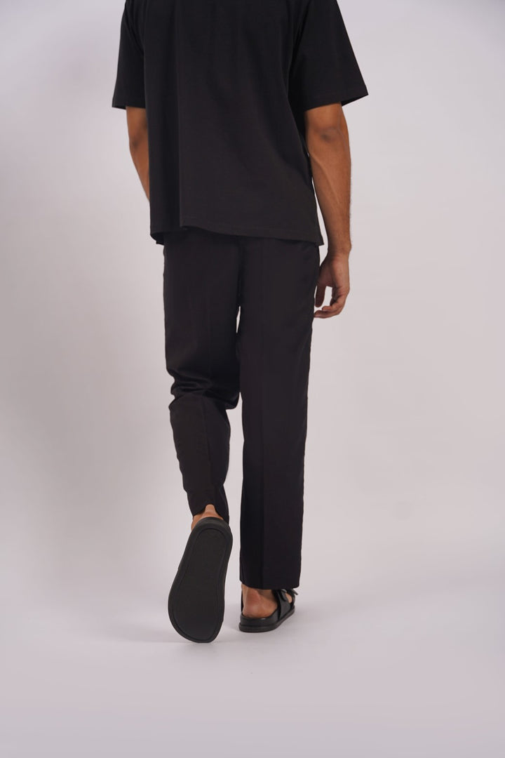 BLACK BASIC LINEN PANTS