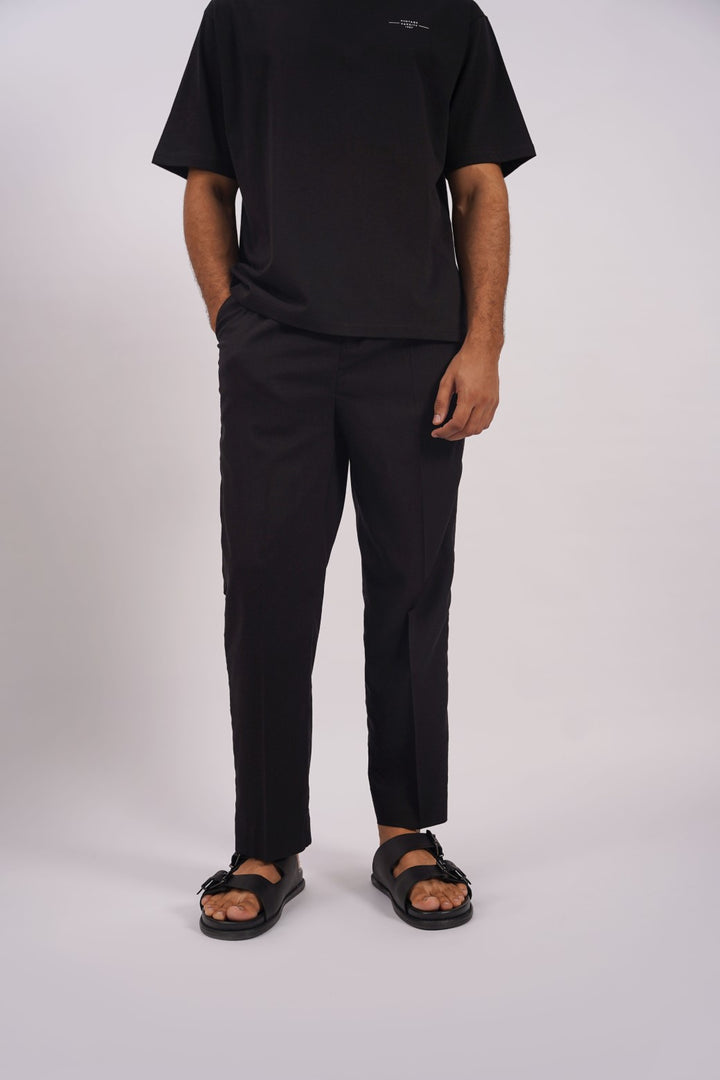 BLACK BASIC LINEN PANTS