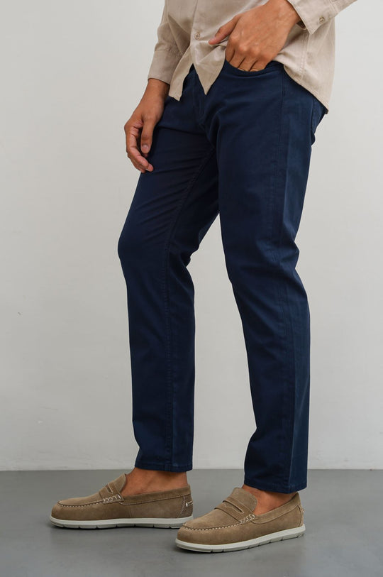 NAVY STRAIGHT COTTON PANT