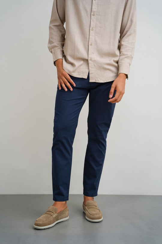 NAVY STRAIGHT COTTON PANT