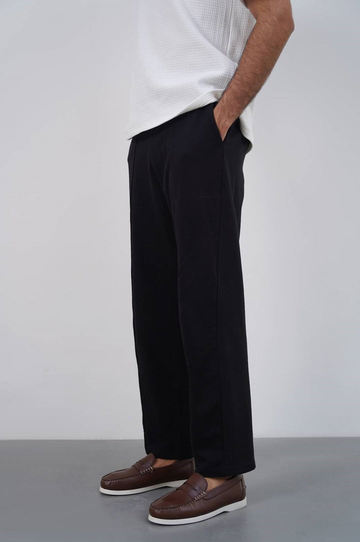 BLACK LINEN TAPERED PANTS