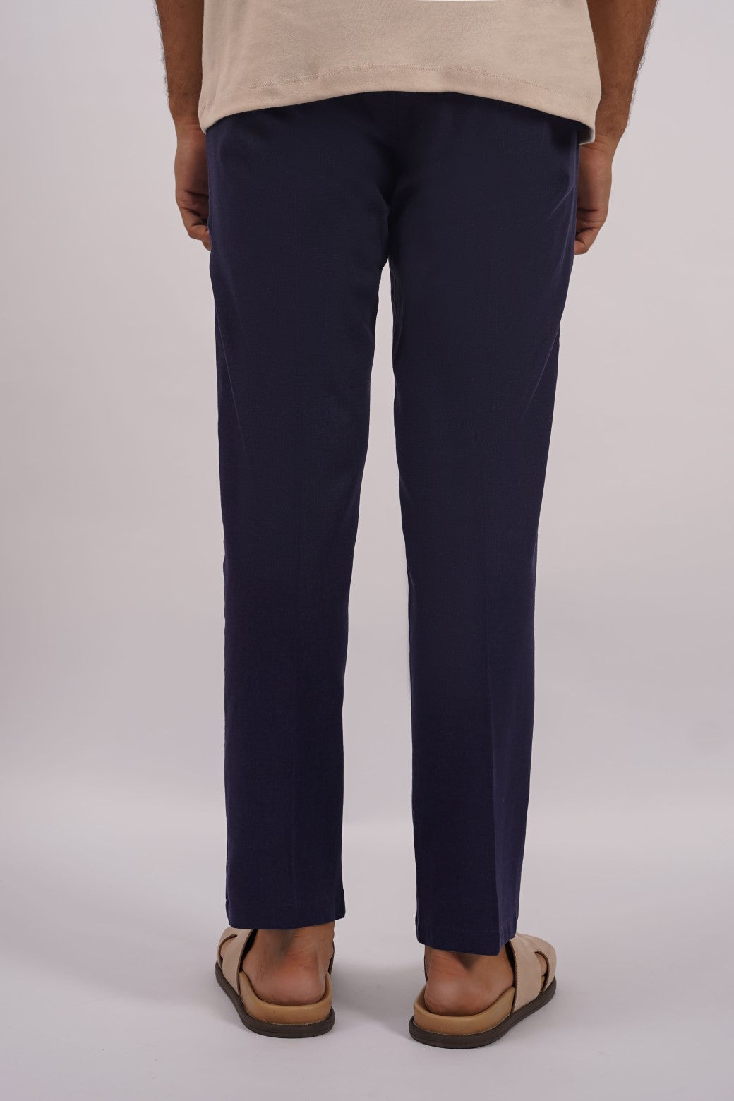 NAVY LINEN TAPERED PANTS