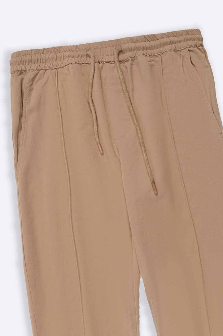 TAUPE LINEN TAPERED PANTS