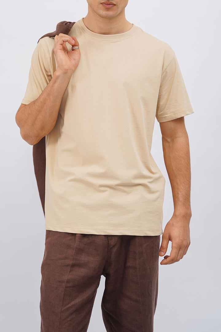 BEIGE ROUND NECK T-SHIRT