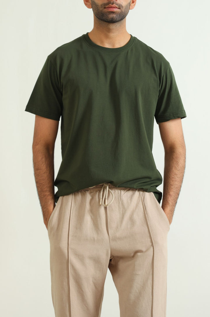 DARK OLIVE ROUND NECK T-SHIRT