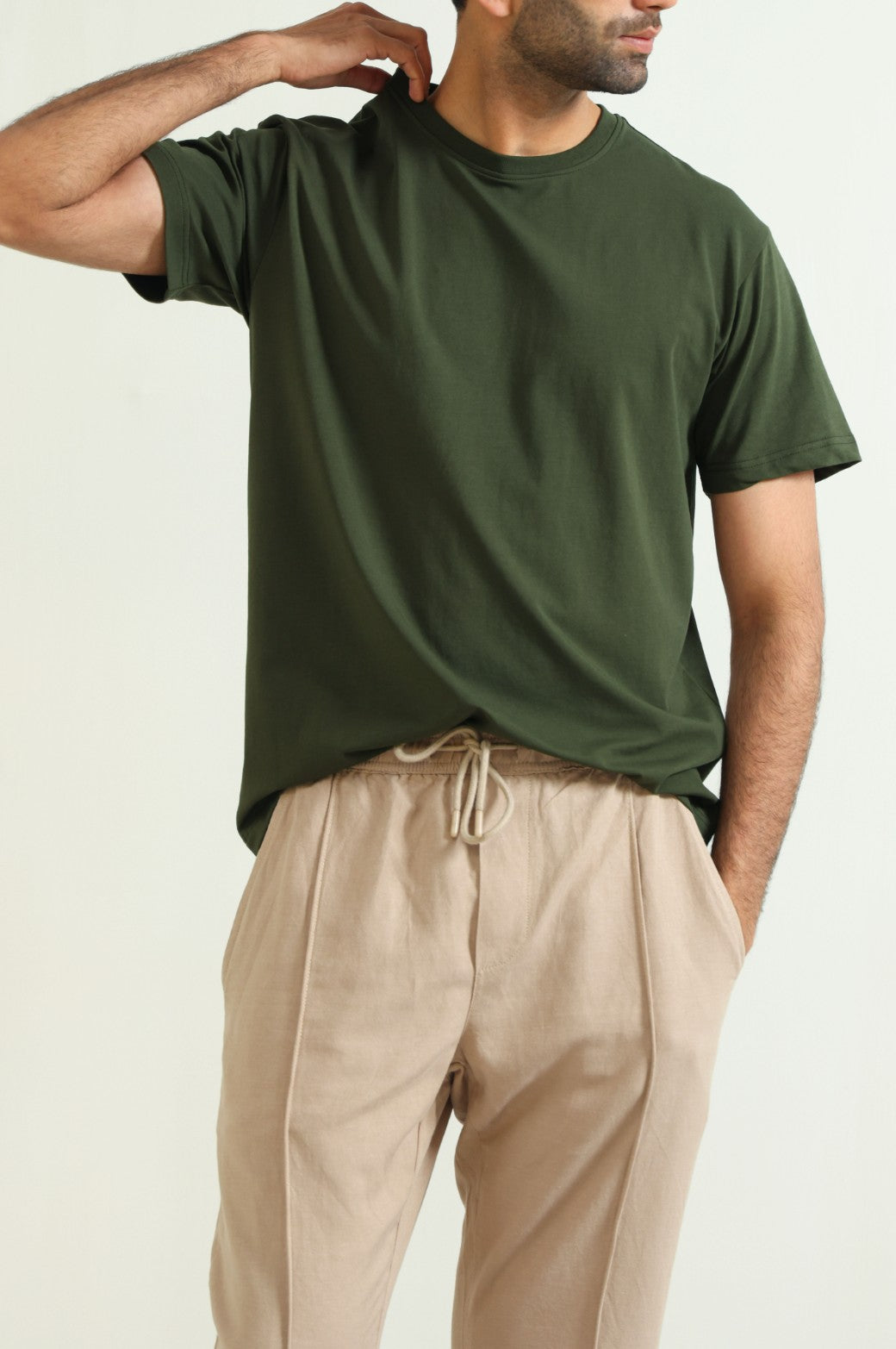 DARK OLIVE ROUND NECK T-SHIRT