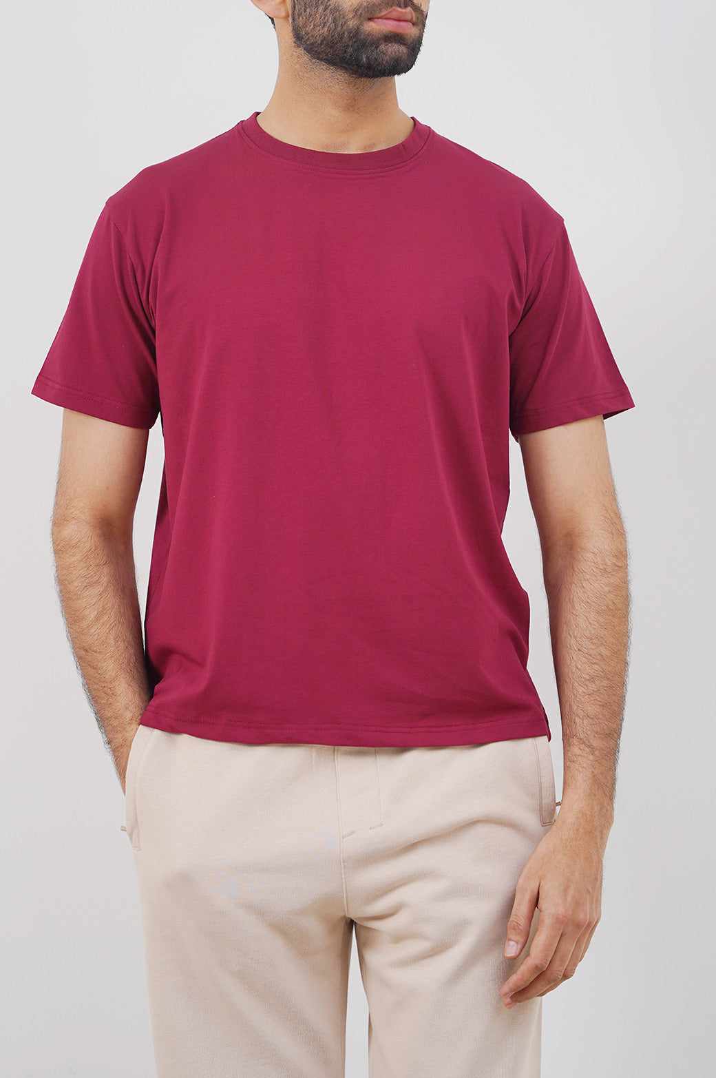 DARK RED ROUND NECK T-SHIRT