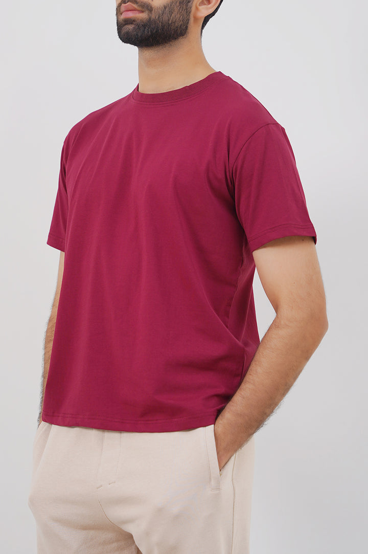 DARK RED ROUND NECK T-SHIRT