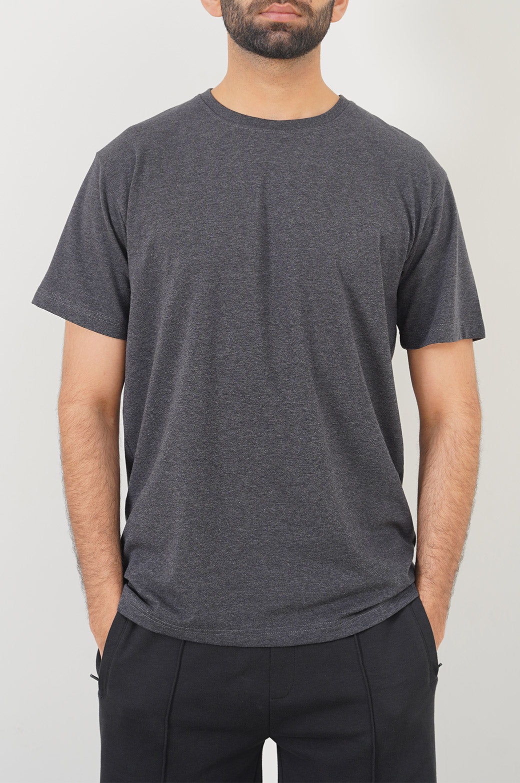 HEATHER CHARCOAL ROUND NECK T-SHIRT