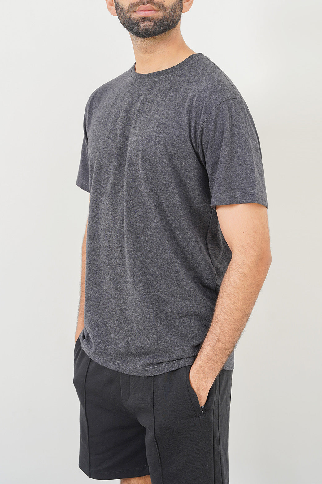 HEATHER CHARCOAL ROUND NECK T-SHIRT