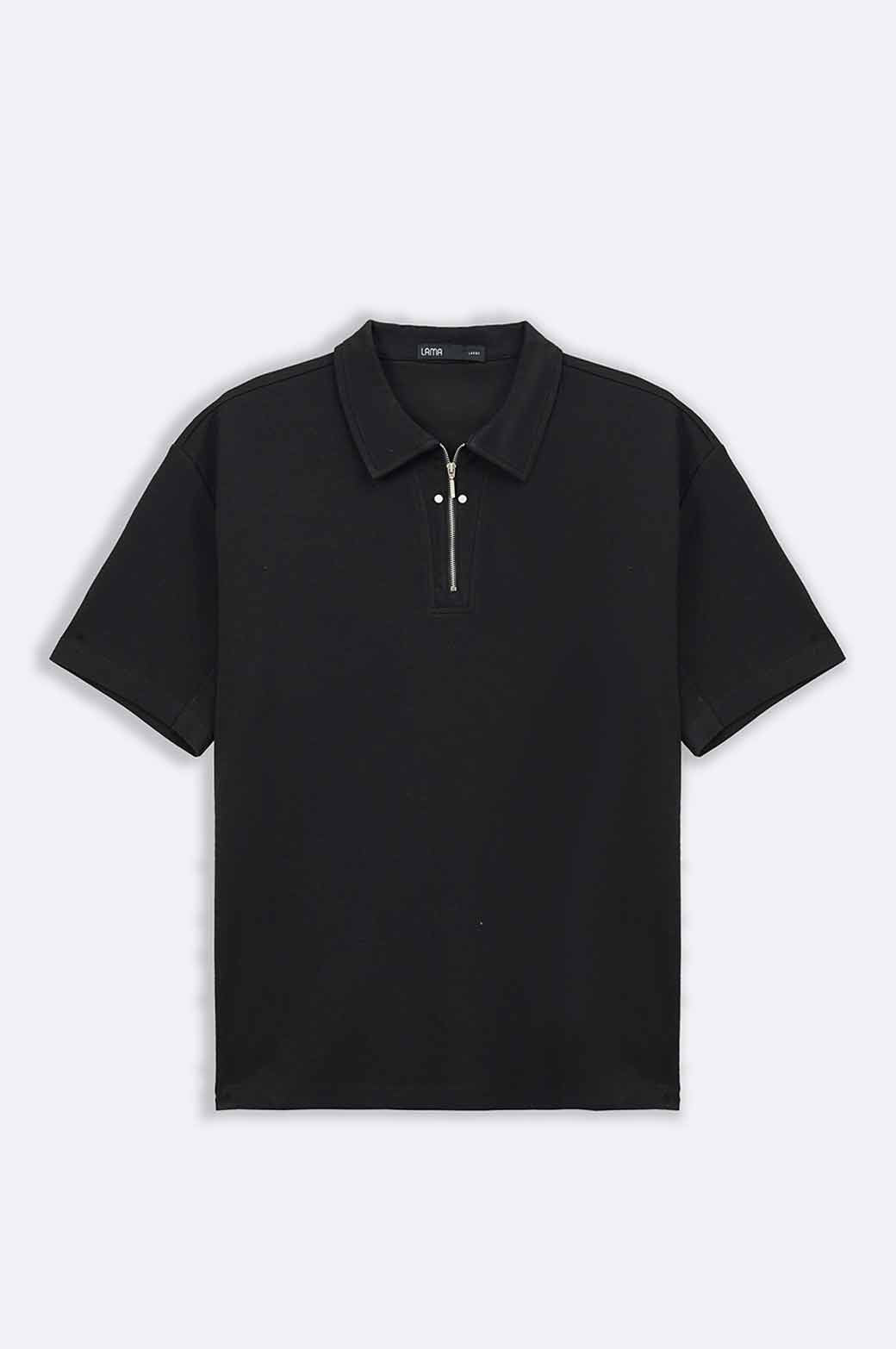 BLACK POLO SHIRT WITH ZIP