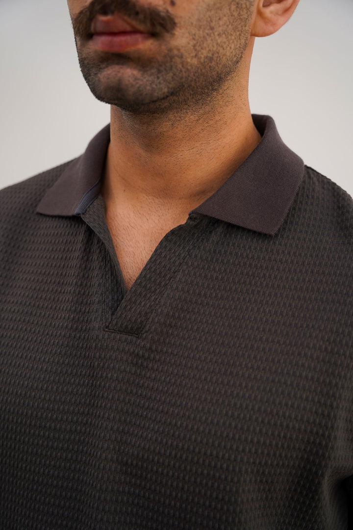 CHARCOAL TENCEL POLO SHIRT