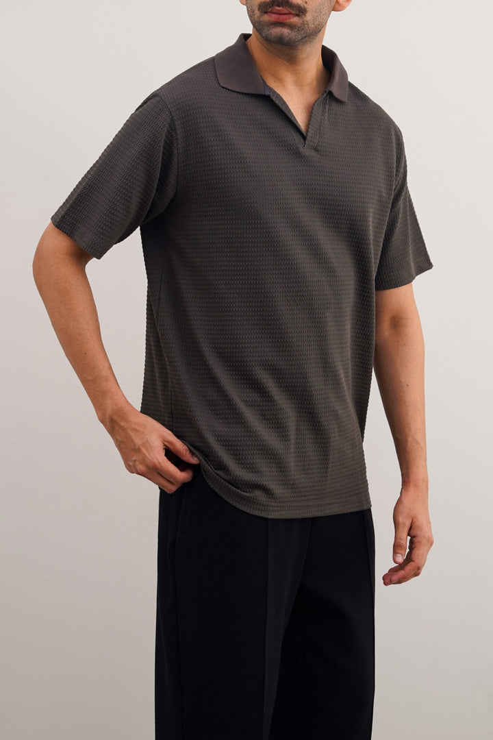 CHARCOAL TENCEL POLO SHIRT