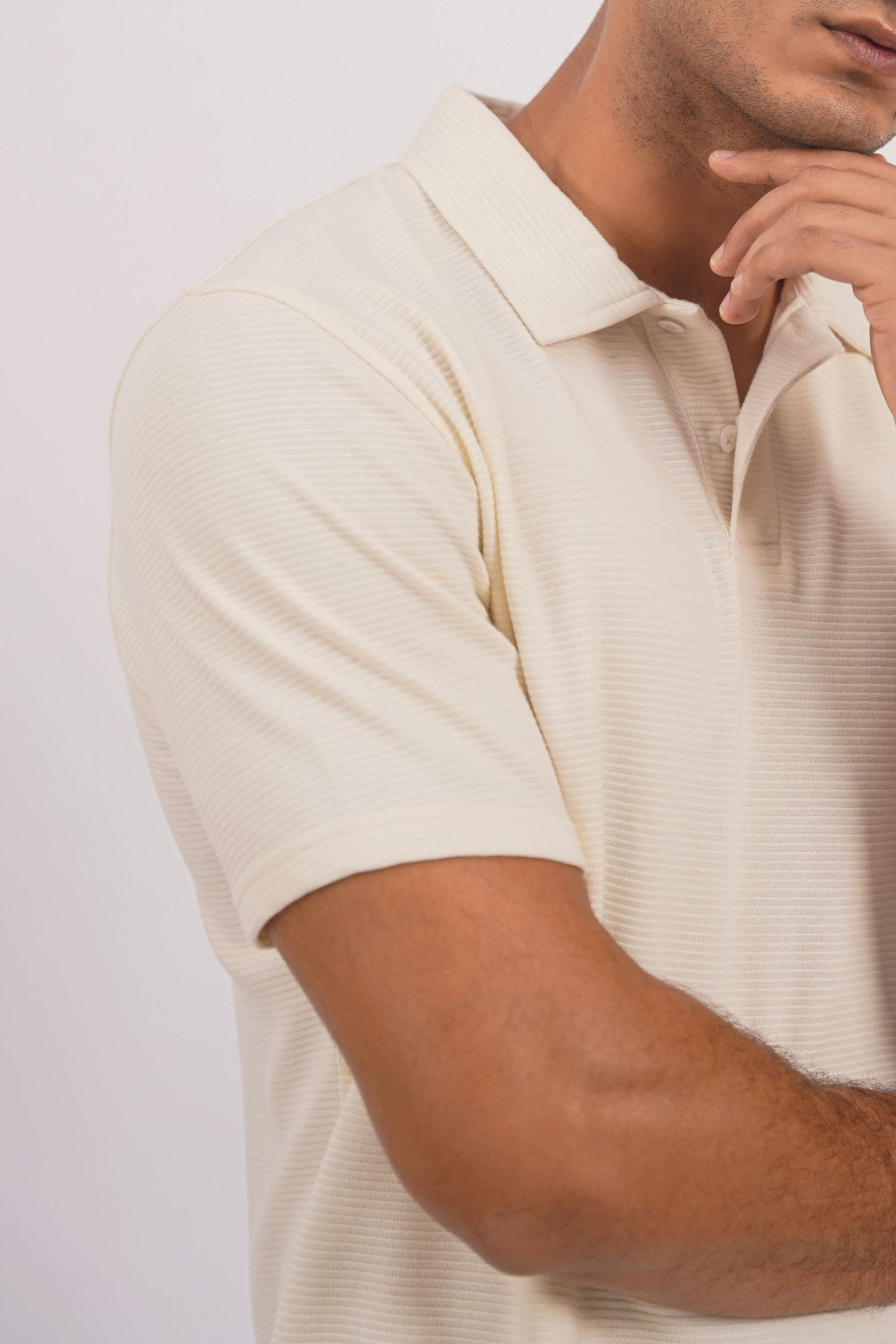 OAT WHITE KNIT POLO SHIRT