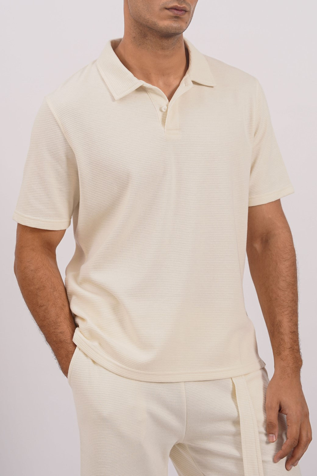 OAT WHITE KNIT POLO SHIRT